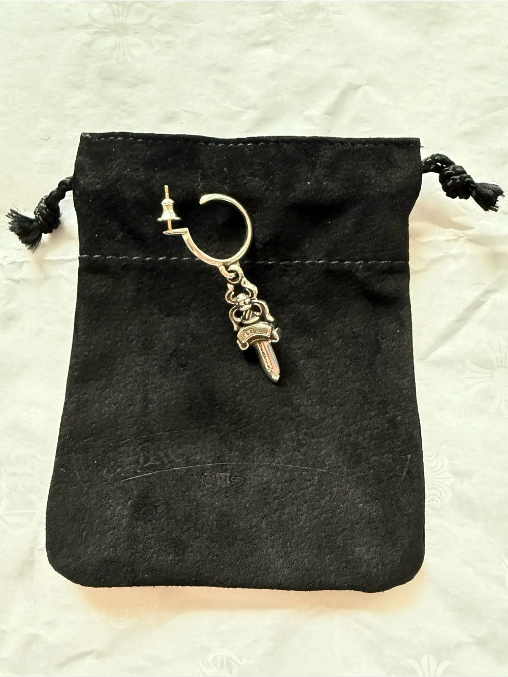 Chrome Hearts Silver #5 Dagger Hoop Earring